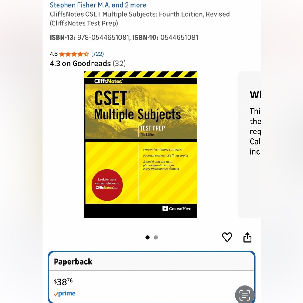 CliffsNotes CSET Multiple Subjects: Fourth Edition - Picture 2 of 2